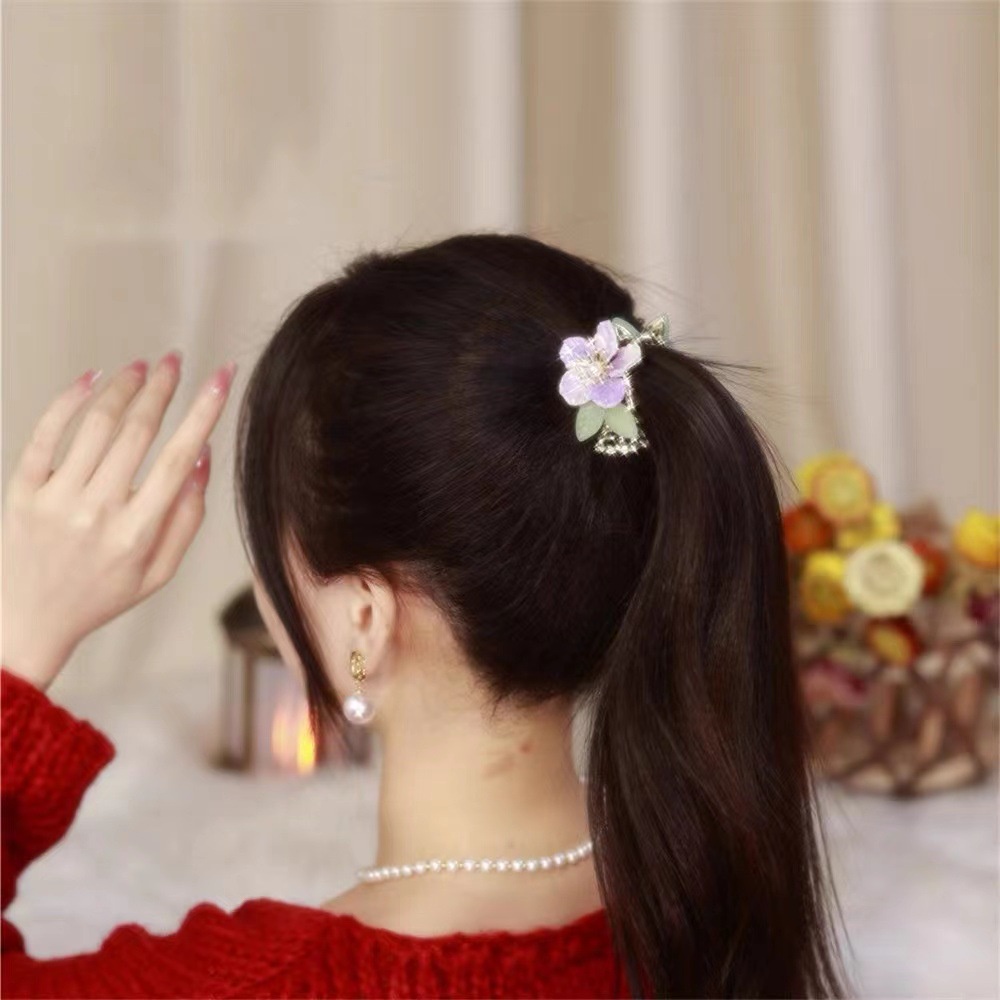 Bunga Rumbai Logam Jepit Rambut Fashion Berlian Imitasi Mutiara Rambut Klip Ekor Kuda Tinggi Wanita Aksesoris Rambut
