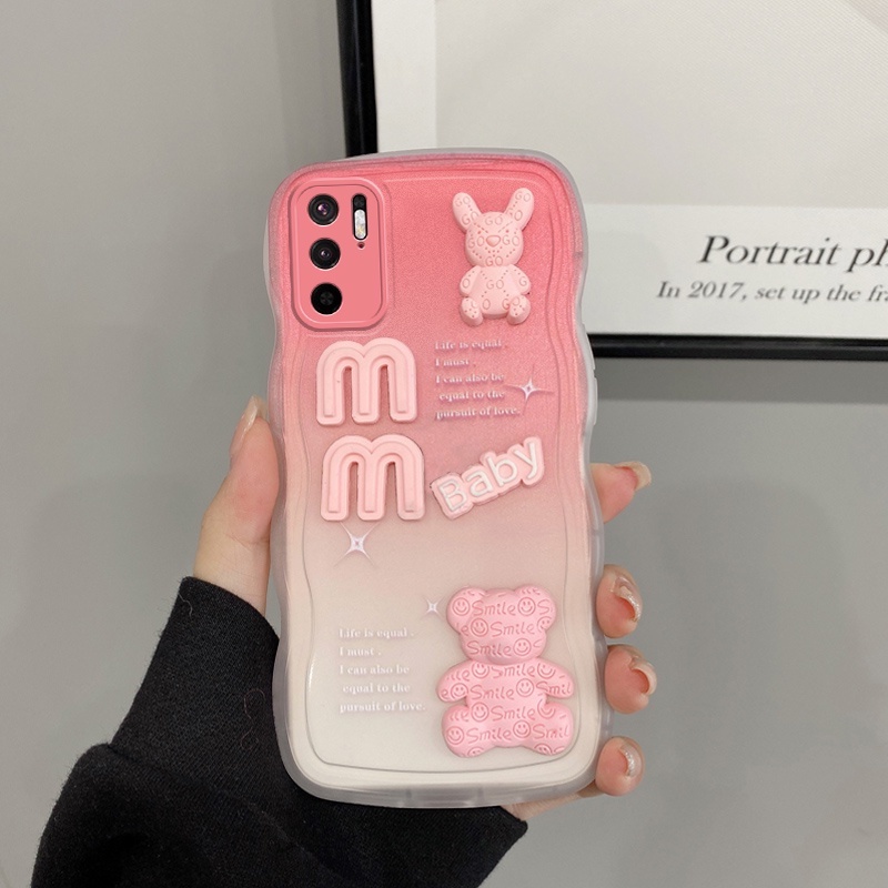 Andyh Casing Ponsel Untuk Xiaomi Redmi Note10 5G Poco M3 5G Phone Case 3D Alphabet Bear Pelindung Kamera Pelindung Penutup Belakang Couple Case