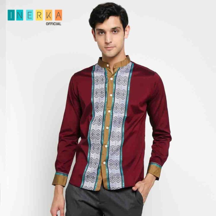 Baju Muslim Baju Koko Merah Maroon Kemeja Koko Panjang Slimfit - Merah, M