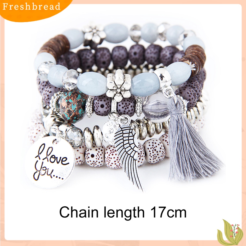 &lt; Freshbread &gt; 4Pcs/Set Gelang Manik-Manik Kayu Paduan Bergaya Yang Indah Menggemaskan Gelang Fashion Untuk Pesta