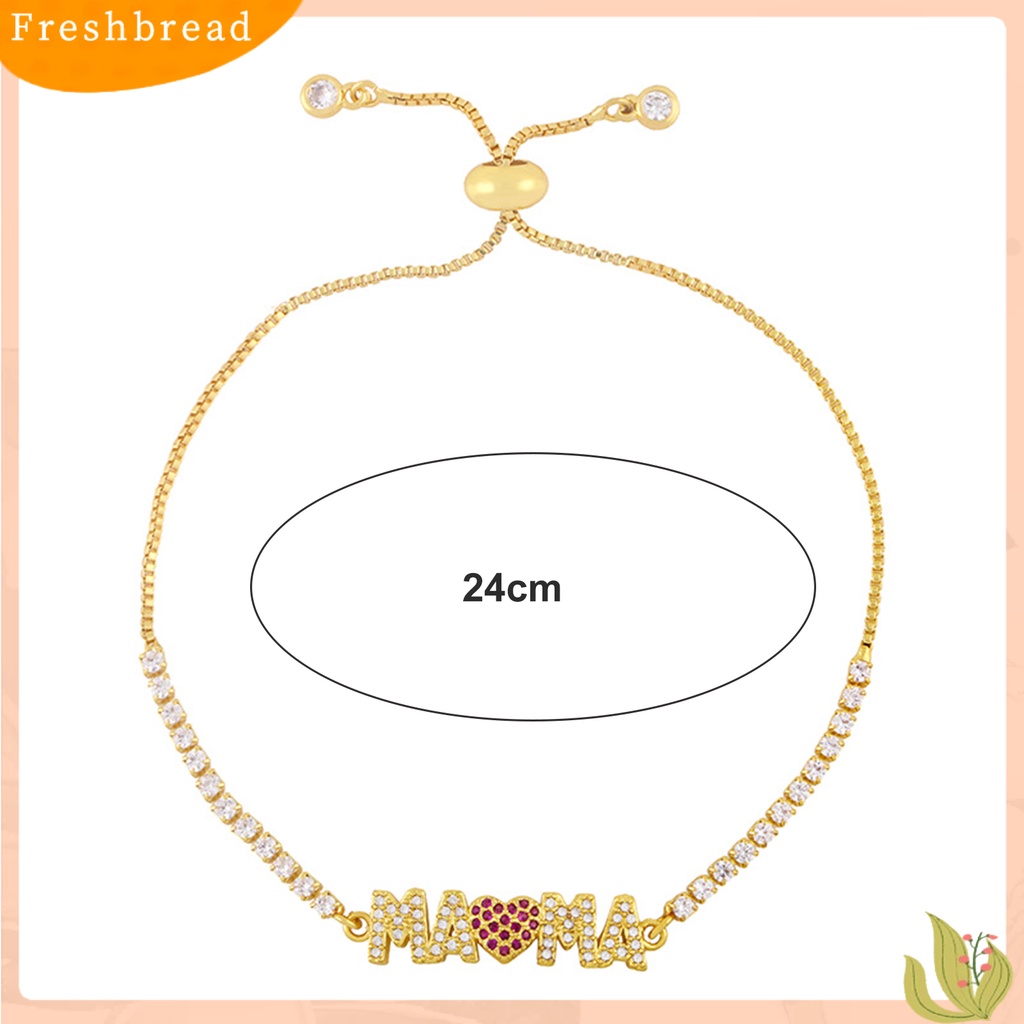 &lt; Freshbread &gt; Liontin Gelang Adjustable Cubic Zirconia Personalized Electroplating Letter Decor Hias Pengerjaan Halus MAMA Liontin Rantai Gelang Hadiah Ulang Tahun