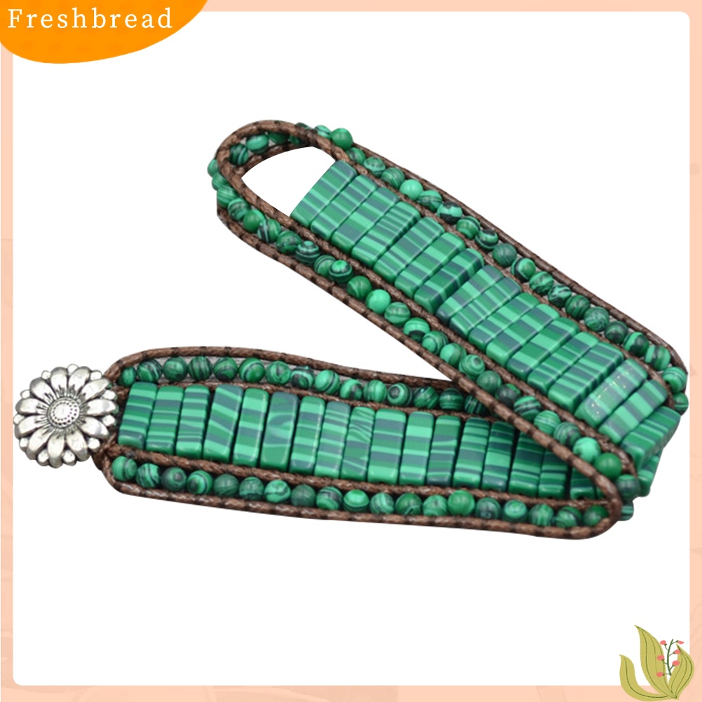 &lt; Freshbread &gt; Boho Wanita Kulit Imitasi Multilayer Malachite Manik-Manik Bunga Gelang Perhiasan