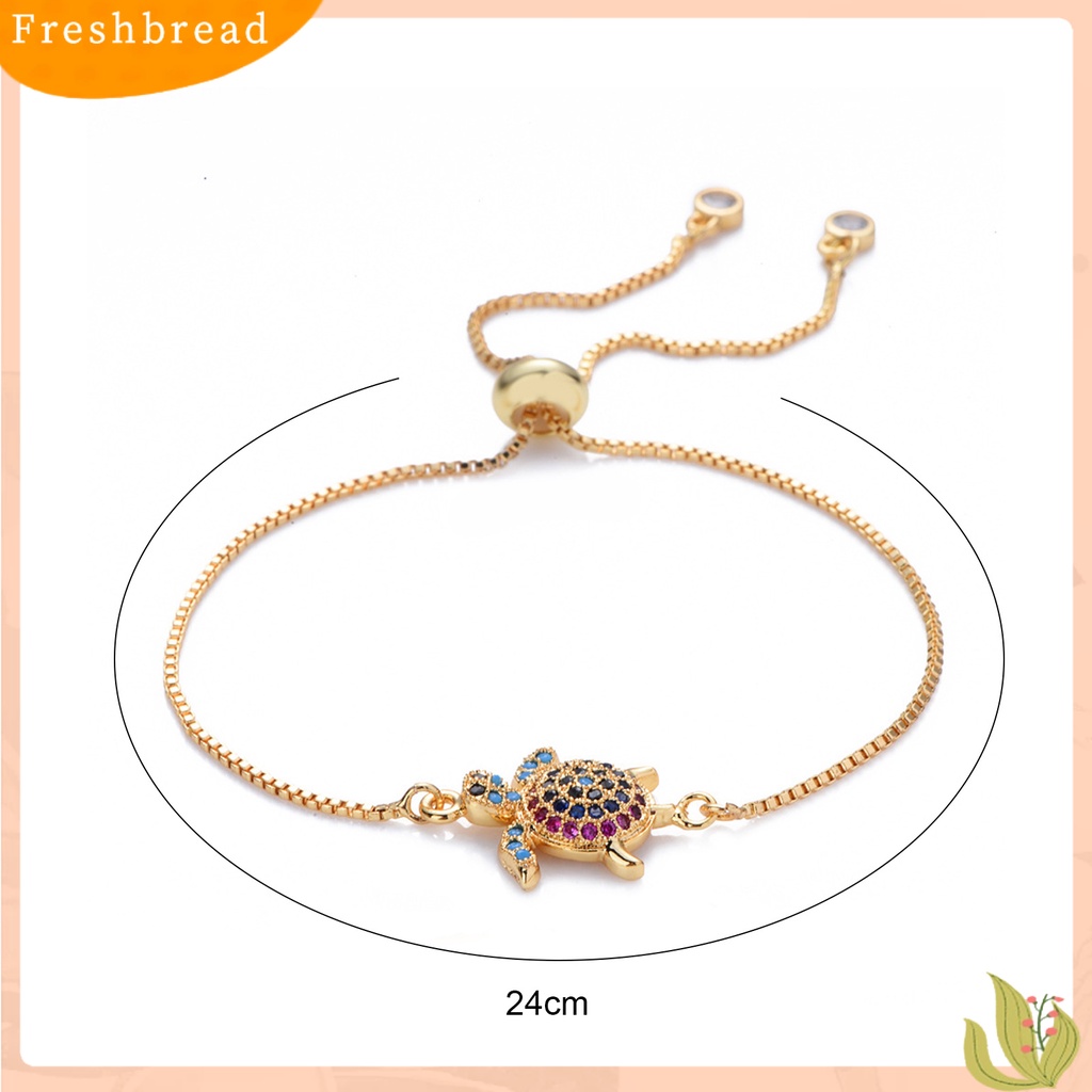 &lt; Freshbread &gt; Turtle Gelang Adjustable Shiny Colorful Rhinestones Sparkling Geometric Hias Hadiah Wanita Gadis Penyu Laut Gelang Perhiasan Mungil Untuk Pacaran