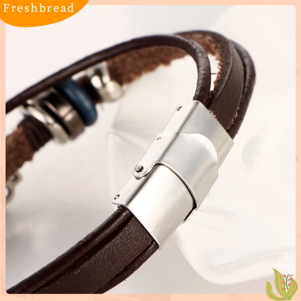 &lt; Freshbread &gt; Bohemian Wanita Multi-layer Bunga Gelang Manik-Manik Kulit Imitasi Bungkus Bangle Hadiah