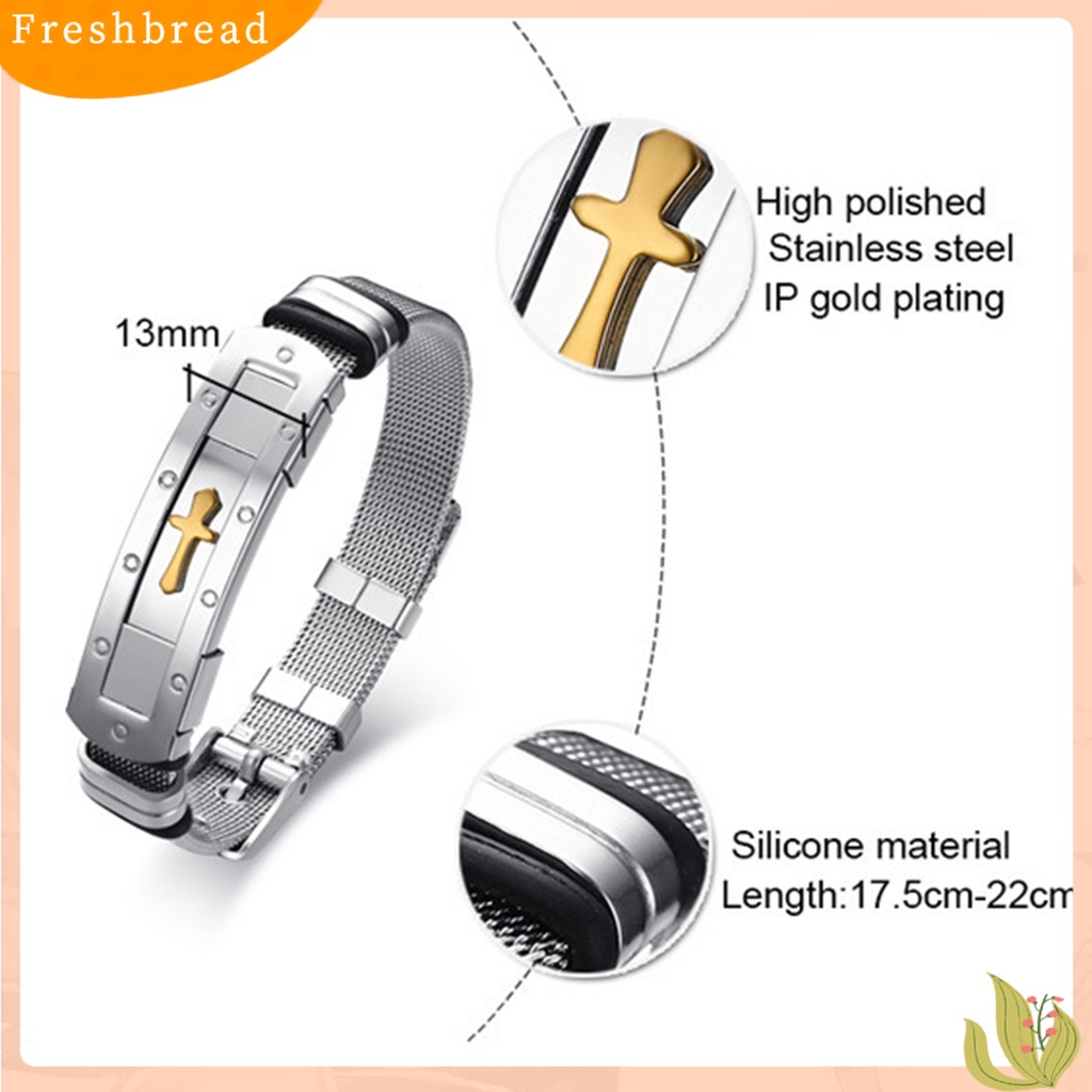 &lt; Freshbread &gt; Pria Gelang Salib Stainless Steel Indah Permukaan Halus Yang Dapat Disesuaikan Pergelangan Tangan Bangle Hadiah