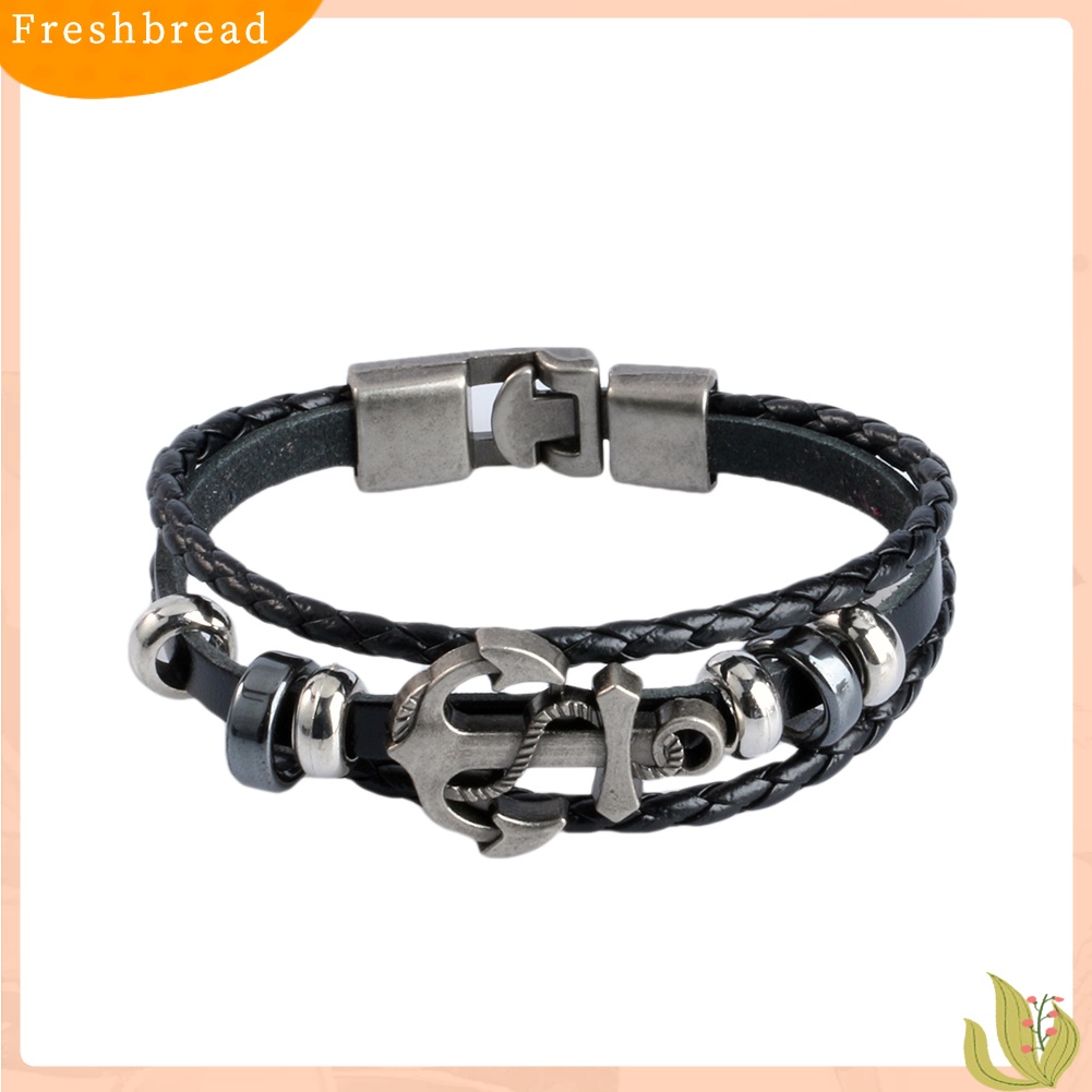 &lt; Freshbread &gt; Pria Vintage Logam Jangkar Baja Bertabur Surfer Kulit Imitasi Bangle Cuff Gelang