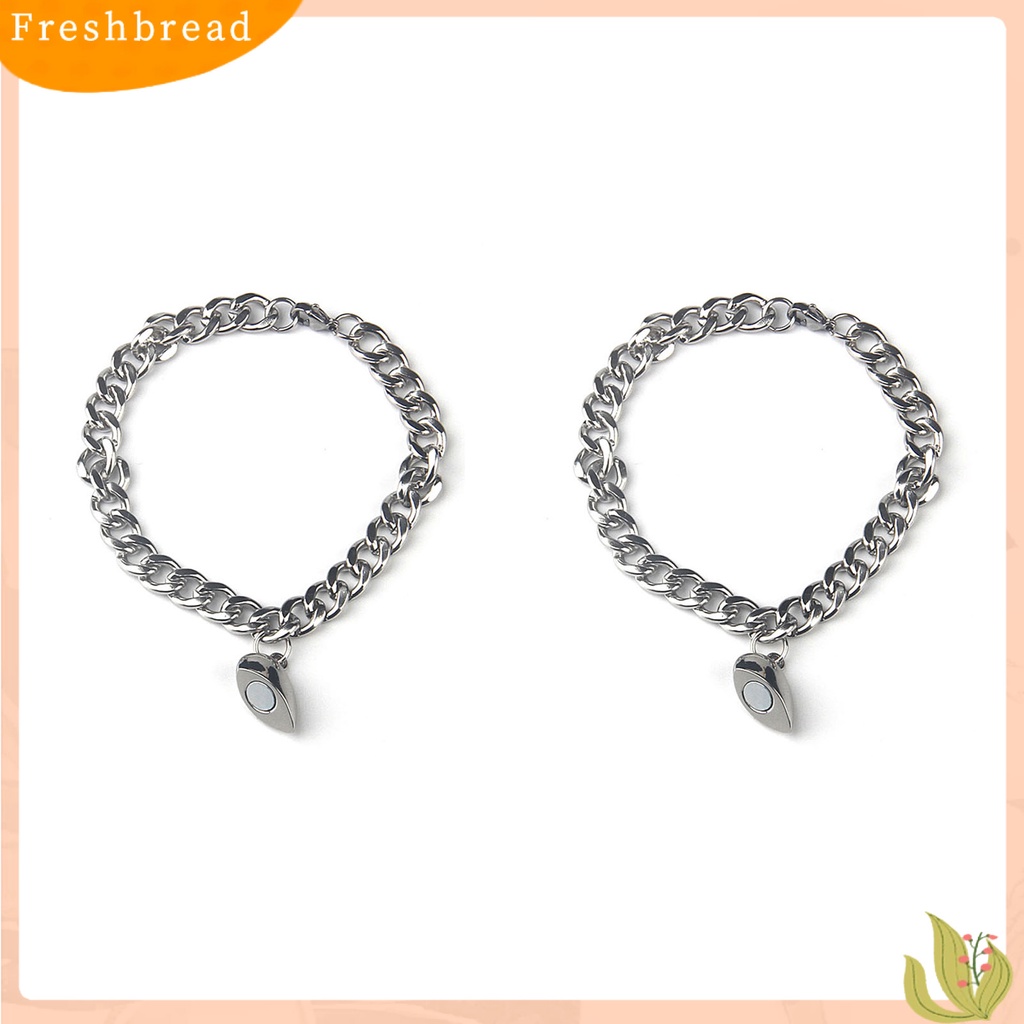 &lt; Freshbread &gt; 2Pcs Gelang Kekasih ic Adjustable Gelang Atraksi Hati Voguish Bahan Stainless Steel Untuk Pesta