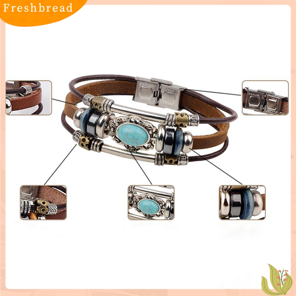 &lt; Freshbread &gt; Gelang Unisex Manik-Manik Perhiasan Imitasi Turquoise Gelang Rantai Tali Vintage Untuk Pakaian Sehari-Hari