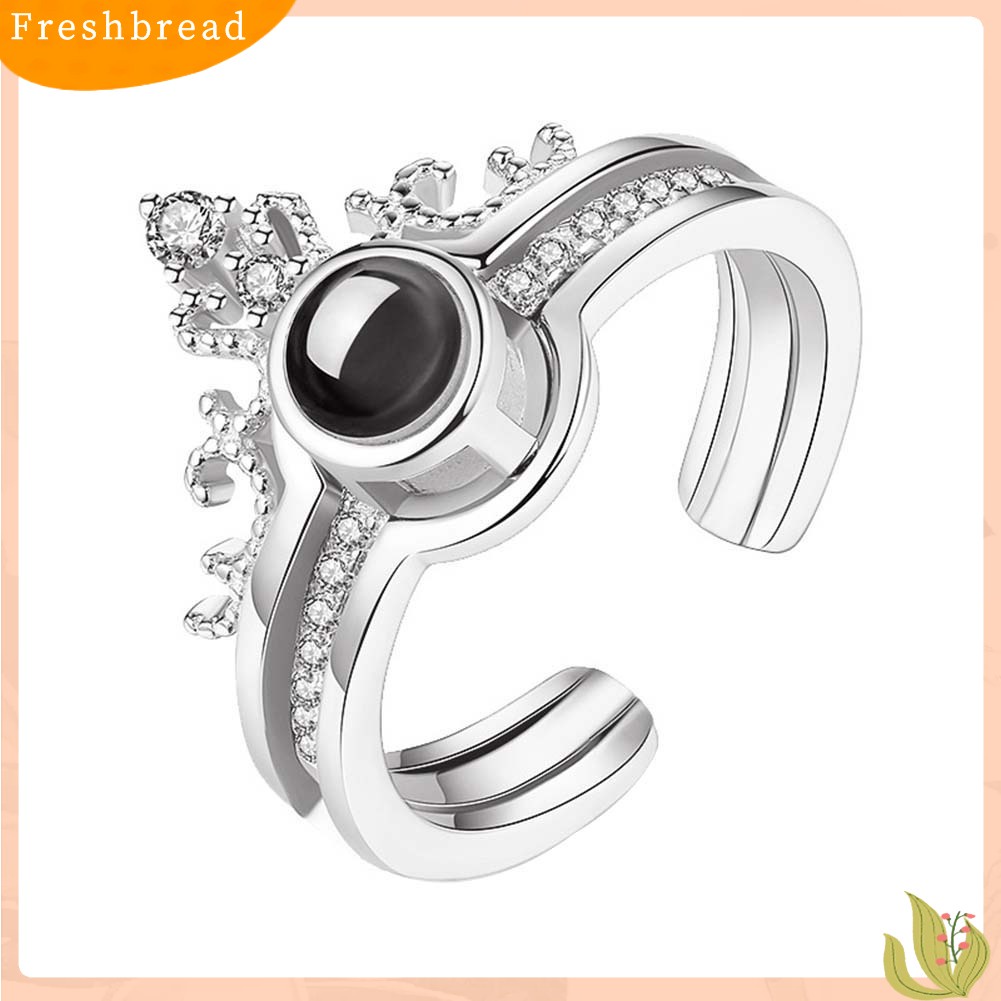 &lt; Freshbread &gt; 2Pcs/Set Wanita 100bahasa I Love You Proyeksi Mahkota Berlian Imitasi Pembukaan Cincin