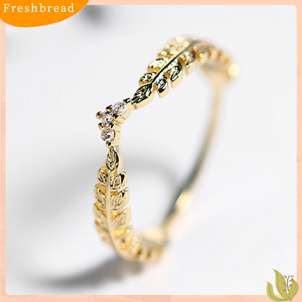 &lt; Freshbread &gt; Wanita Cincin Daun Berlian Imitasi Perhiasan Elegan Bright Luster Ring Untuk Festival