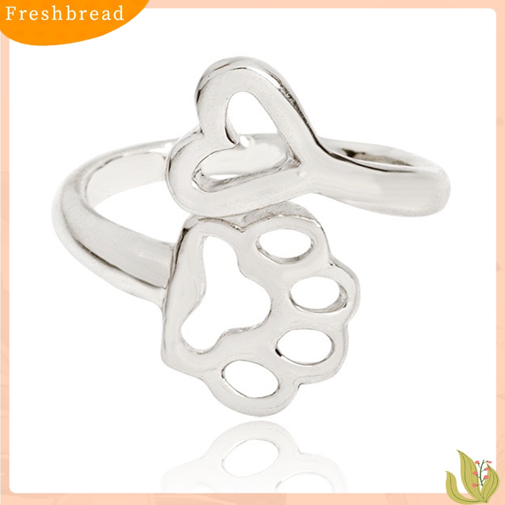 &lt; Freshbread &gt; Cincin Pembukaan Adjustable Hollow Love Heart Dog Paw Ring Jewelry Untuk Pemilik Anjing