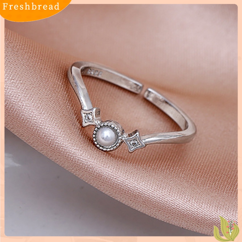 &lt; Freshbread &gt; Fashion Cincin Tembaga Berlian Imitasi Tidak Teratur Mutiara Imitasi Ladies Ring Untuk Lamaran