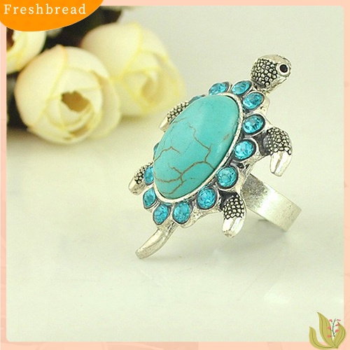 &lt; Freshbread &gt; Fashion Wanita Pirus Pola Kura Biru Berlian Imitasi Bertatahkan Jari Cincin