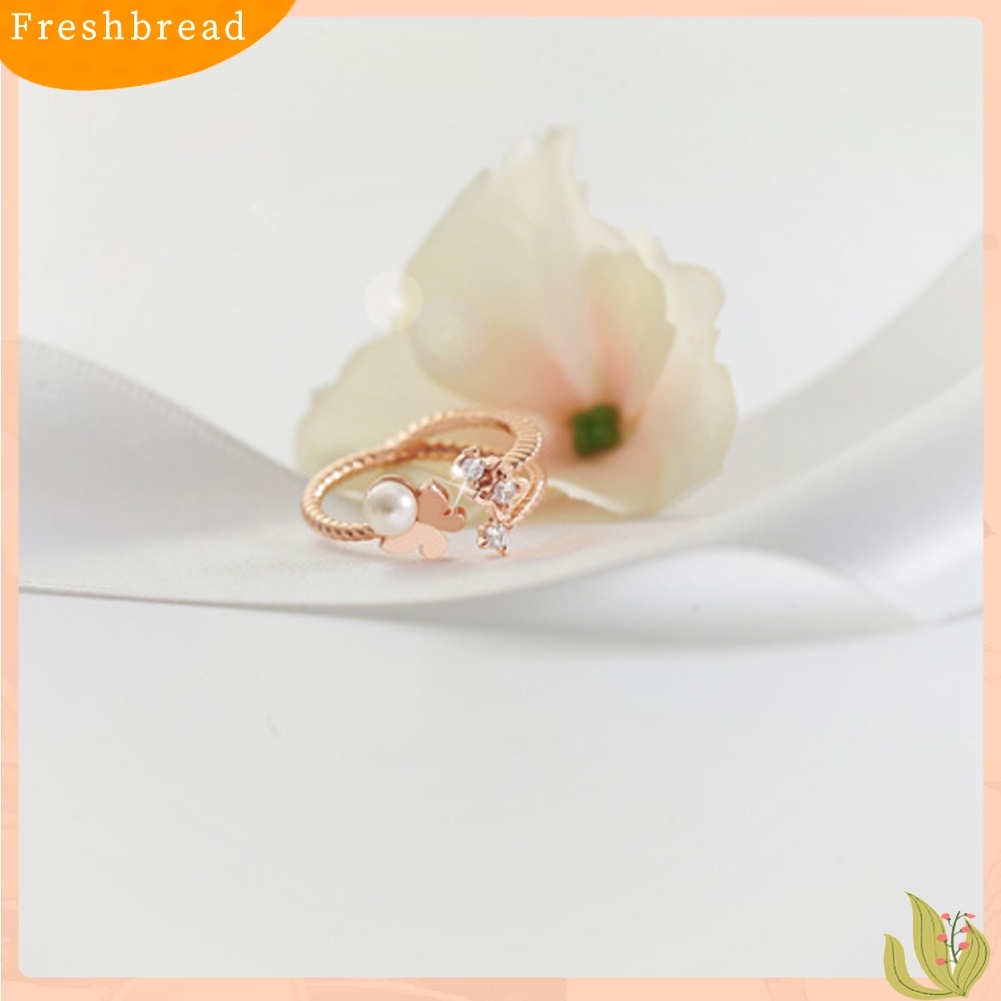&lt; Freshbread &gt; Wanita Fashion Mutiara Imitasi Berlian Imitasi Bertatahkan Kupu-Kupu Jari Cincin Perhiasan Hadiah