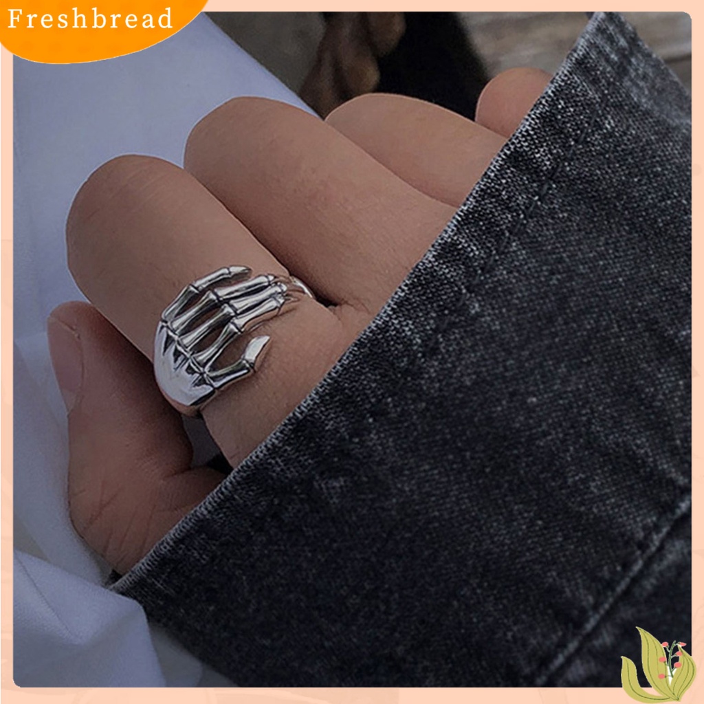 &lt; Freshbread &gt; Cincin Wanita Tulang Bukaan Tangan Resizable Retro Jewelry Adjustable Finger Ring Untuk Halloween