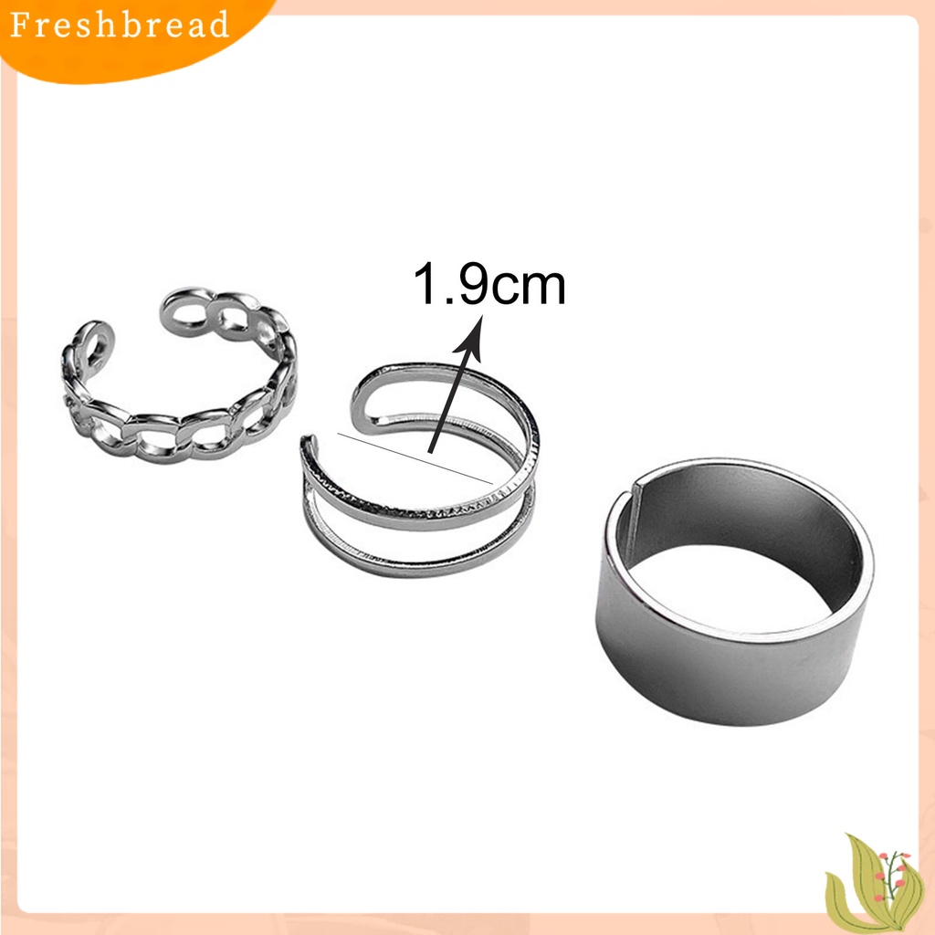 &lt; Freshbread &gt; 3Pcs/Set Cincin Terbuka Retro Adjustable Alloy Punk Hip Pop Finger Rings Kit Untuk Wanita