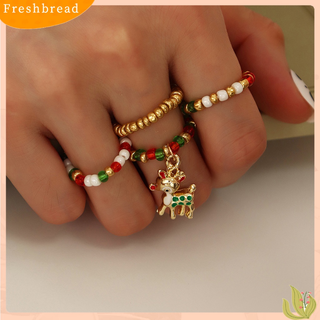 &lt; Freshbread &gt; 4Pcs Cincin Wanita Hias All-match Set Cincin Manik Elk Natal DIY Untuk Anak Perempuan