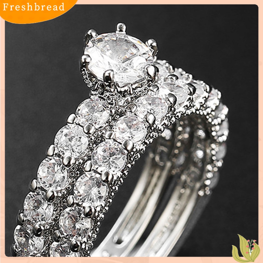 &lt; Freshbread &gt; 1pasang Cincin Wanita Full Berlian Imitasi Hias Tidak Luntur Ringan Simetris Pernikahan Circlet Untuk Ulang Tahun