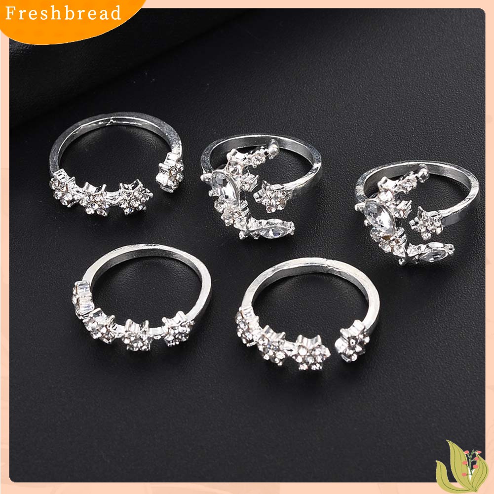 &lt; Freshbread &gt; 5Pcs/Set Fashion Wanita Berlian Imitasi Hias Bulan Bintang Bunga Susun Midi Cincin