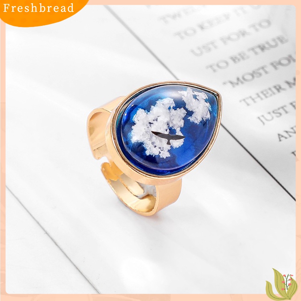 &lt; Freshbread &gt; Wanita Fashion Bulat Tetesan Air Awan Elang Safir Imitasi Bertatahkan Cincin Perhiasan