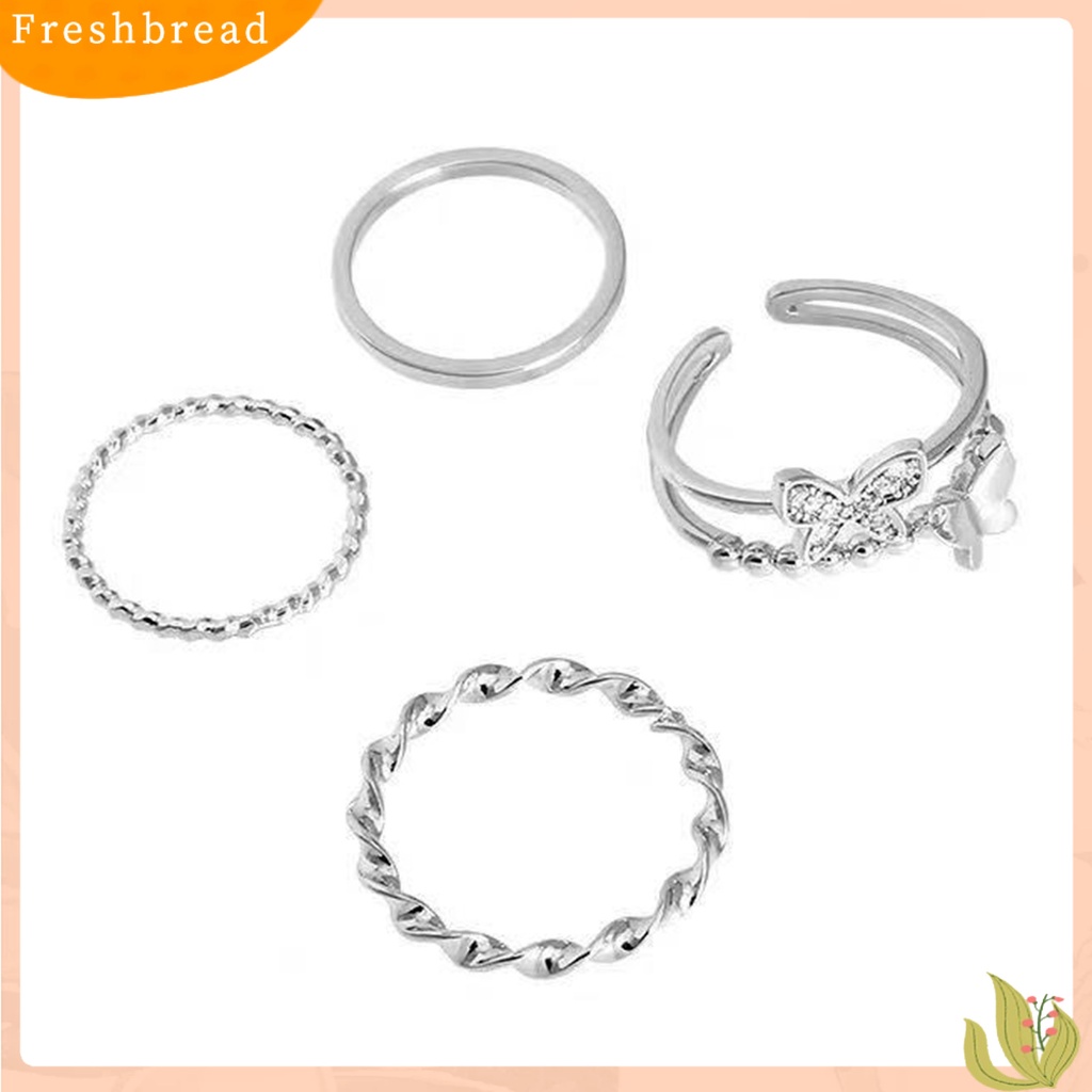 < Freshbread > 4Pcs Cincin Jari Butterfly Adjustable Female Electroplating Stackable Rings Untuk Pesta