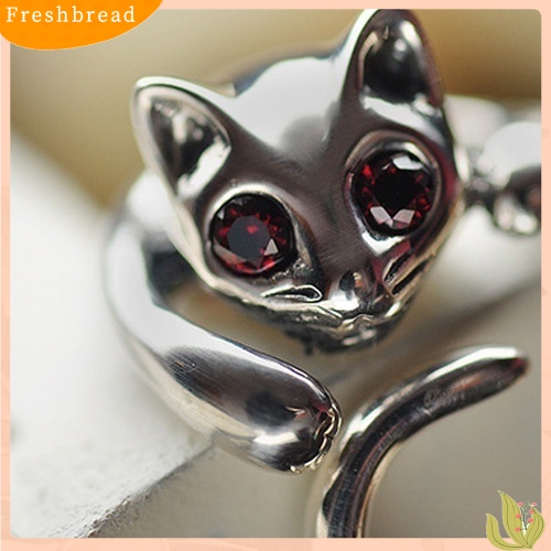 &lt; Freshbread &gt; Fashion Wanita Lucu Hewan Bentuk Kucing Berlian Imitasi Cincin Jari Terbuka Yang Dapat Disesuaikan