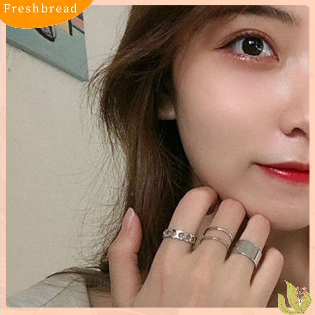< Freshbread > 3Pcs Cincin Wanita Geometris Pembukaan Dapat Disesuaikan Perhiasan Gaya Korea Permukaan Halus Cincin Jari Hadiah Ulang Tahun