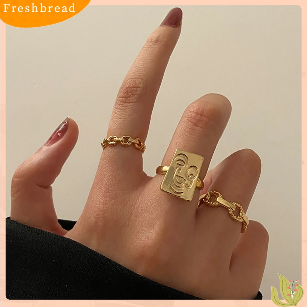 &lt; Freshbread &gt; 3Pcs Cincin Wanita Indah Tahan Aus Alloy Mid Finger Stackable Rings Untuk Pesta