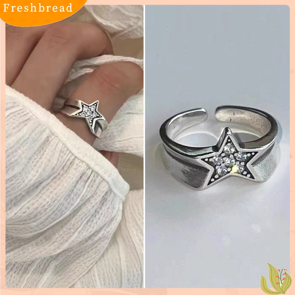 < Freshbread > Wanita Cincin Vintage Berlian Imitasi Mengkilap Desain Pembukaan Yang Dapat Disesuaikan Berkilau Hias Hadiah Wanita Tidak Teratur Pentagram Jari Cincin Perhiasan Untuk Kekasih