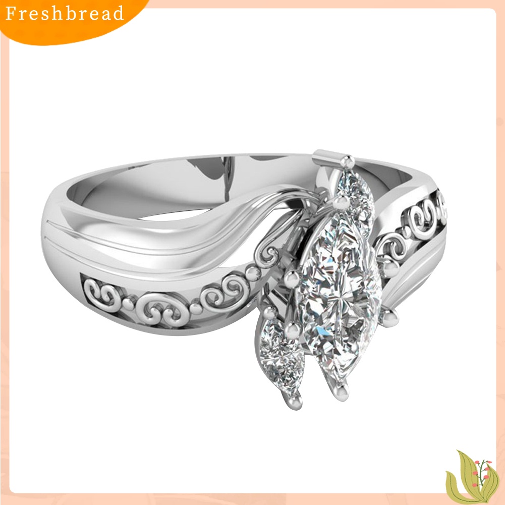 &lt; Freshbread &gt; Fashion Marquise Cut Cubic Zirconia Bunga Cincin Ukir Perhiasan Lamaran Pengantin