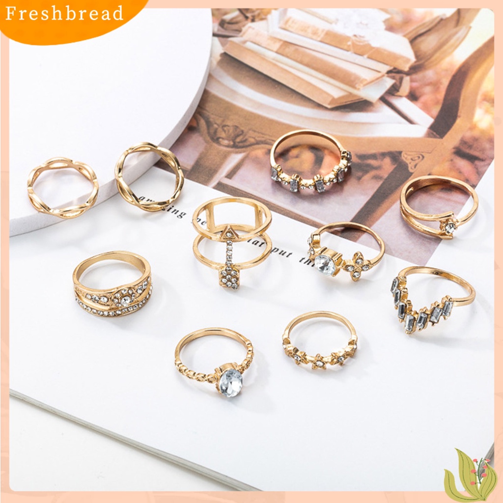 &lt; Freshbread &gt; 10 Pcs Berongga Bintang Bohemia Kreatif Cincin Bunga Geometri Berlian Imitasi Rings Perhiasan Aksesori
