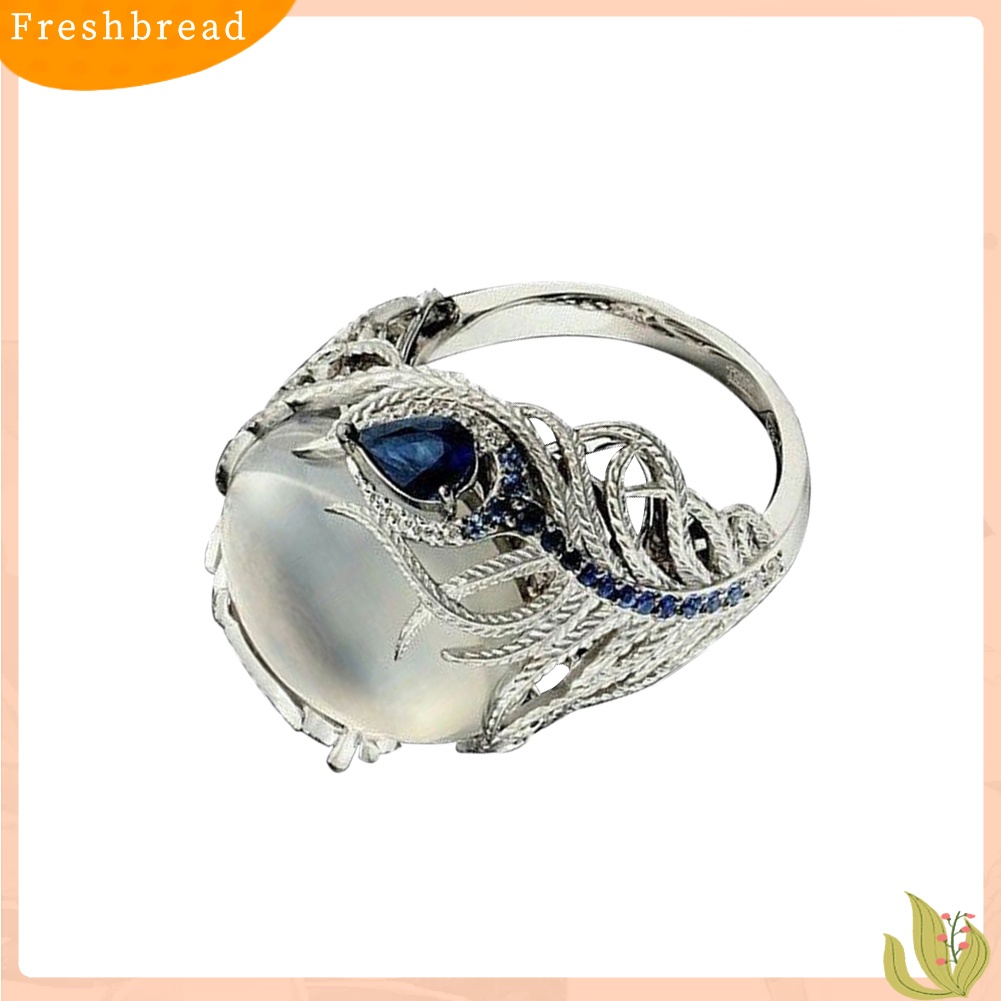 &lt; Freshbread &gt; Vintage Besar Buatan Moonstone Pesona Wanita Cincin Jari Perhiasan Hadiah Pesta