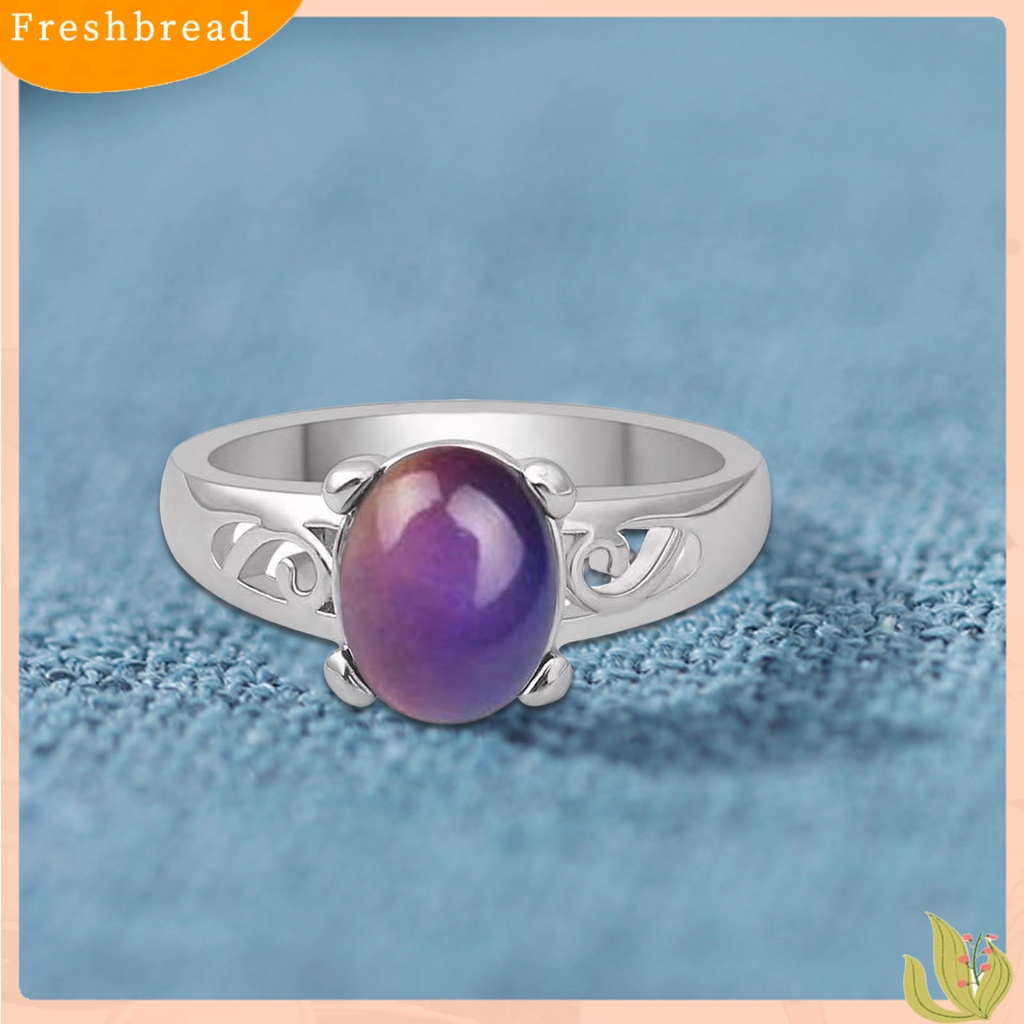 &lt; Freshbread &gt; Perhiasan Cincin Geometris Dress Up Aksesori Perhiasan Perubahan Warna Mood Oval Jari Cincin Wanita Jewelry