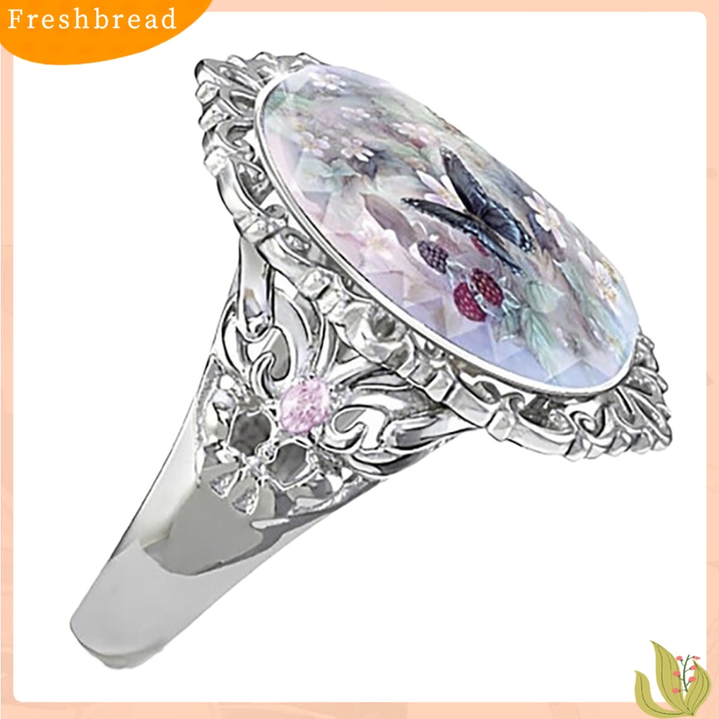 &lt; Freshbread &gt; Aksesori Perhiasan Wanita Dekorasi Elegan Potongan Oval Enamel Bunga Butterfly Ring Untuk Pesta