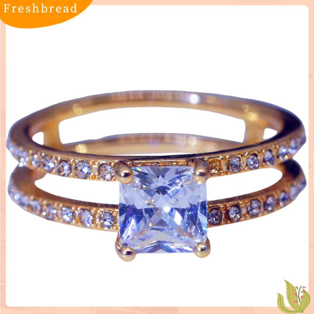 &lt; Freshbread &gt; Wanita Cincin Lapisan Ganda Persegi Berlian Imitasi Perhiasan Fashion Penampilan Indah Jari Cincin Untuk Pernikahan