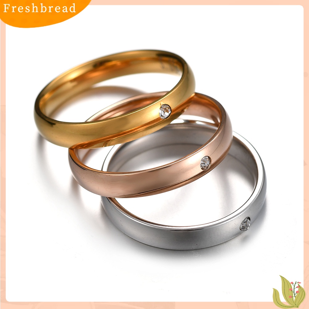 &lt; Freshbread &gt; Ringkas Stainless Steel Berlian Imitasi Bertatahkan Wanita Cincin Jari Dekorasi Pesta Pernikahan