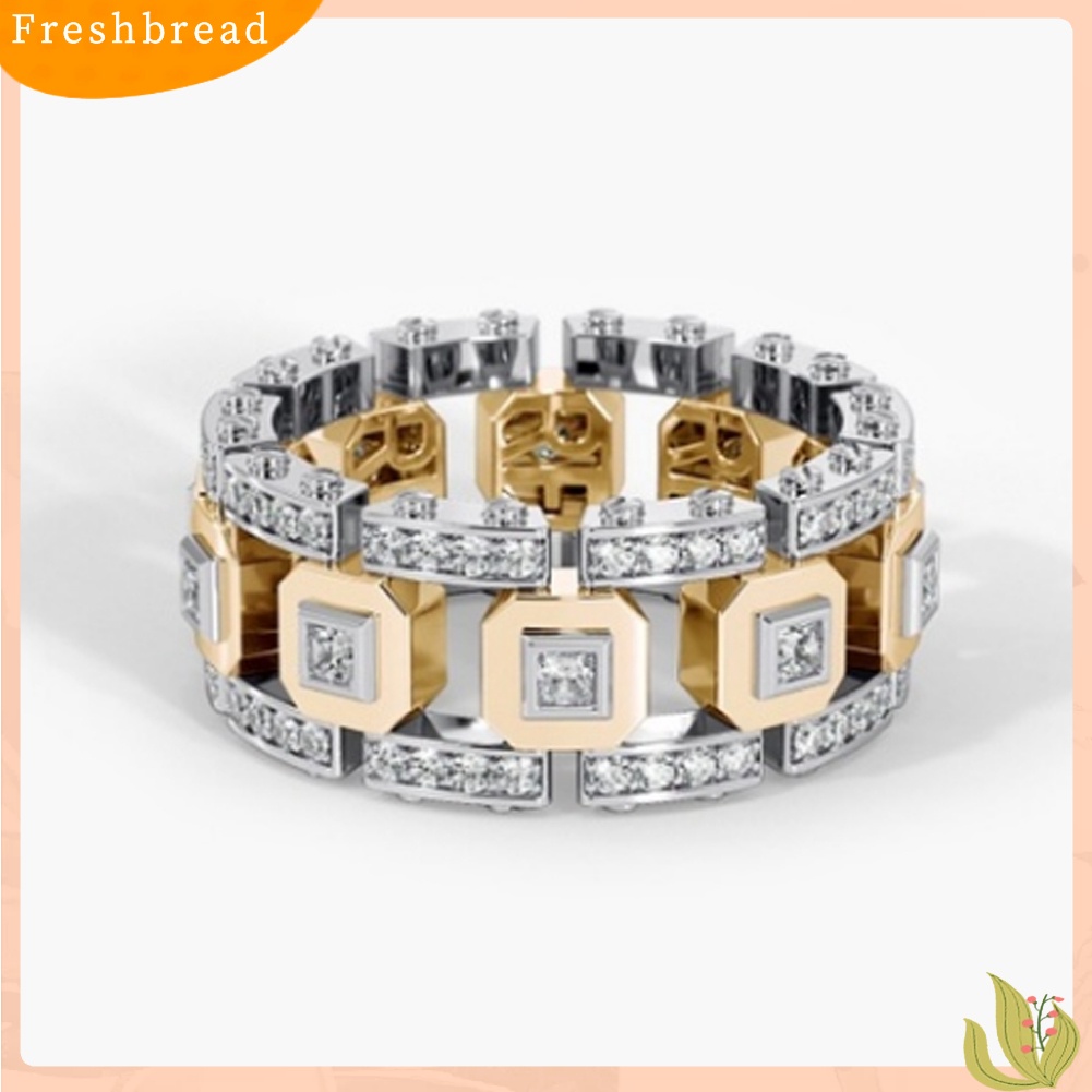 &lt; Freshbread &gt; Pria Wanita Two Tone Berlian Imitasi Mengkilap Jari Cincin Pertunangan Pernikahan Perhiasan Hadiah