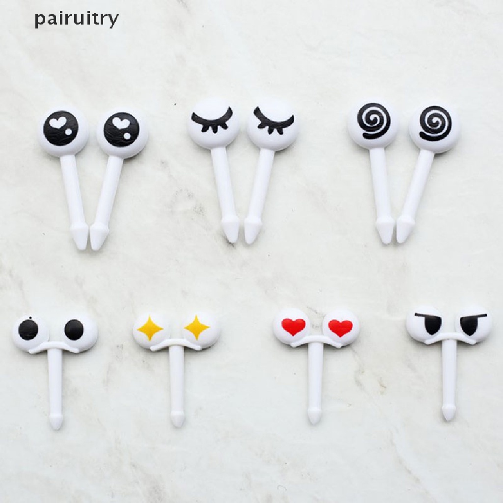 Prt Lovely 10pcs Tusuk Gigi Buah Plastik Lovely Eye Cartoon Forks Bento Hias PRT