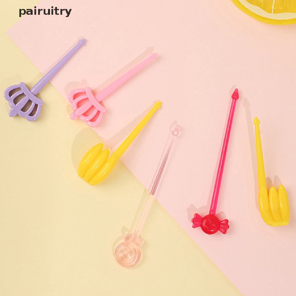 Prt 10/20Pcs Garpu Buah Food Grade Plastik Mini Kartun Anak Kue Buah Tusuk Gigi Bento Lunch Bento Aksesoris Dekorasi Pesta PRT