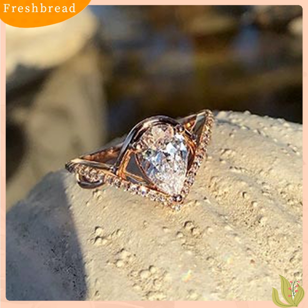 &lt; Freshbread &gt; Wanita Tetesan Air Cubic Zirconia Hias Memutar Jari Cincin Perhiasan Pesta Pernikahan