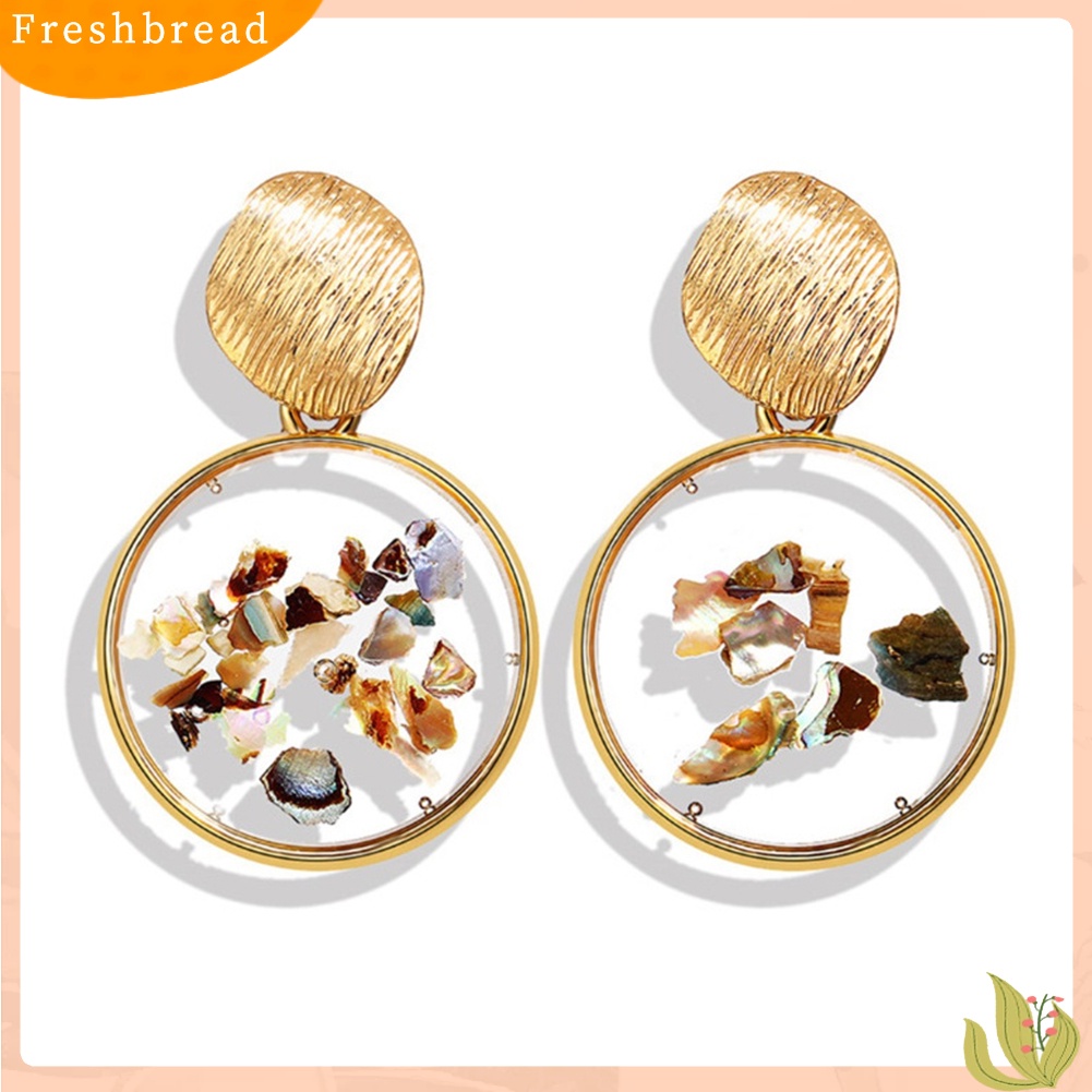 &lt; Freshbread &gt; Wanita Pecah Shell Bulat Trapesium Geometris Menjuntai Telinga Stud Earrings Perhiasan