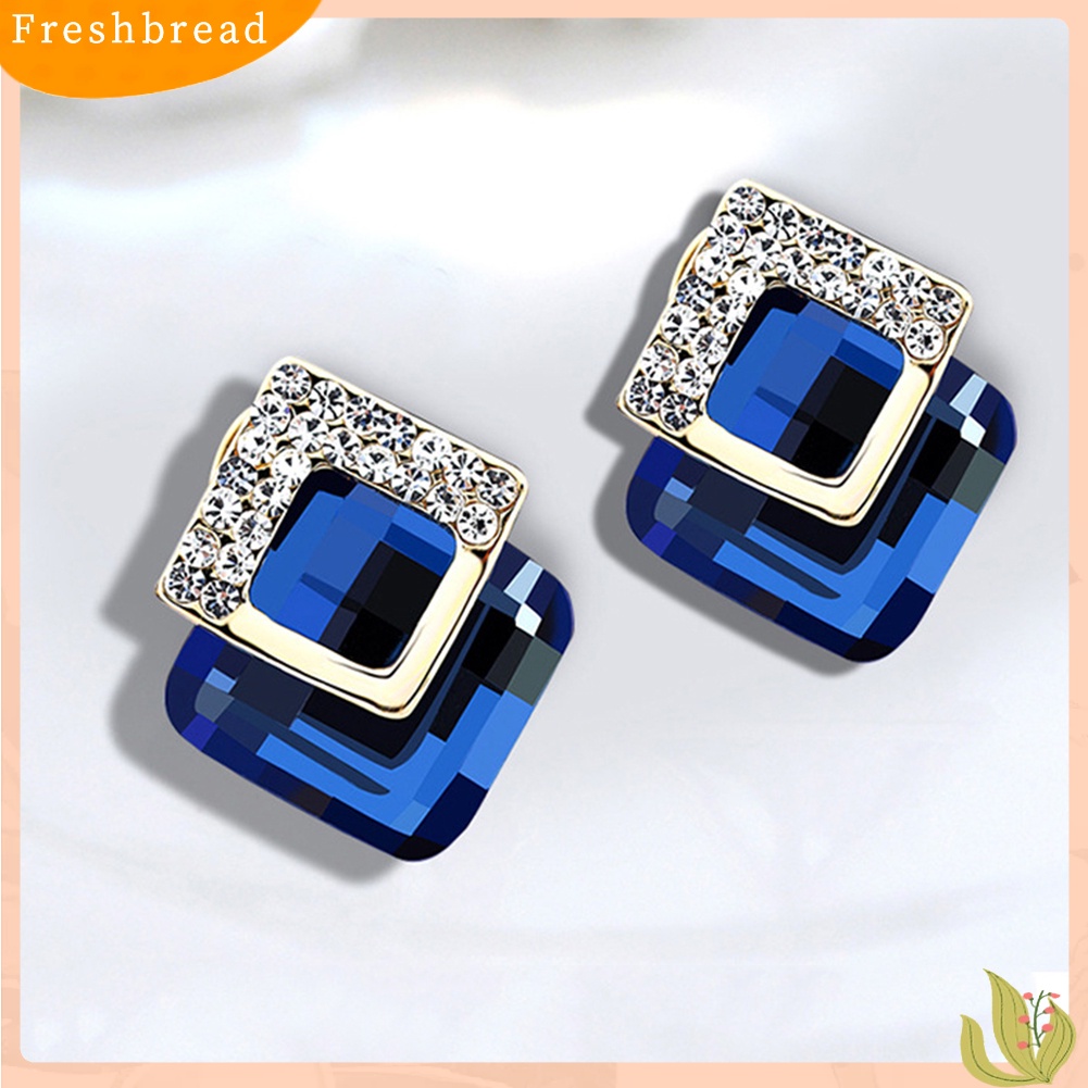 < Freshbread > Ringkas Berlian Imitasi Bertatahkan Square Stud Earrings Wanita Perjamuan Pesta Perhiasan Hadiah