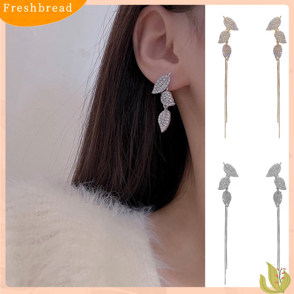 &lt; Freshbread &gt; 1pasang Anting Drop Rumbai Daun Bahan Alloy Kilau Terang Anting Panjang Untuk Pesta Cocktail