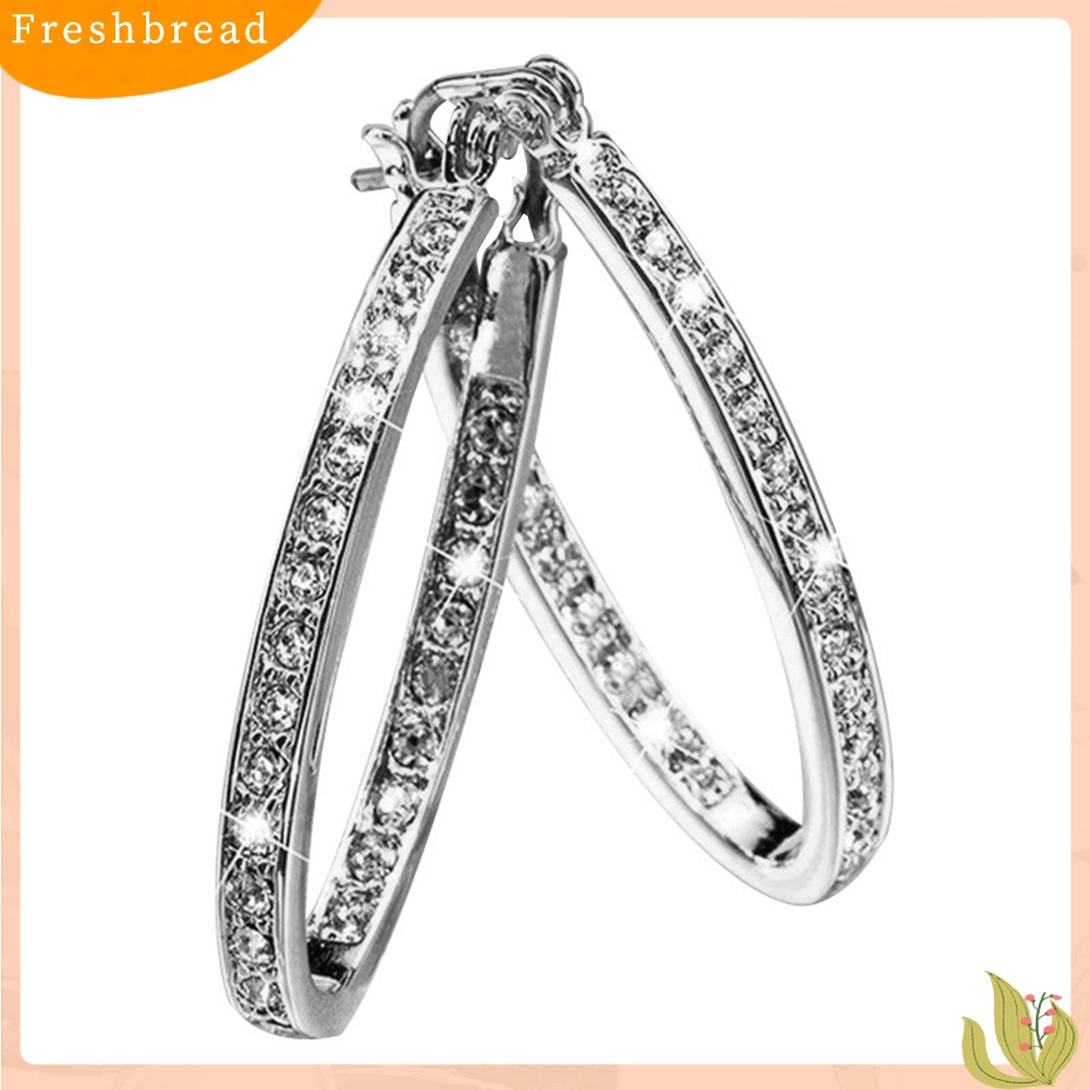 < Freshbread > Mempesona Wanita Berlian Imitasi Bertatahkan Lingkaran Besar Anting Hoop Pesta Perjamuan Perhiasan