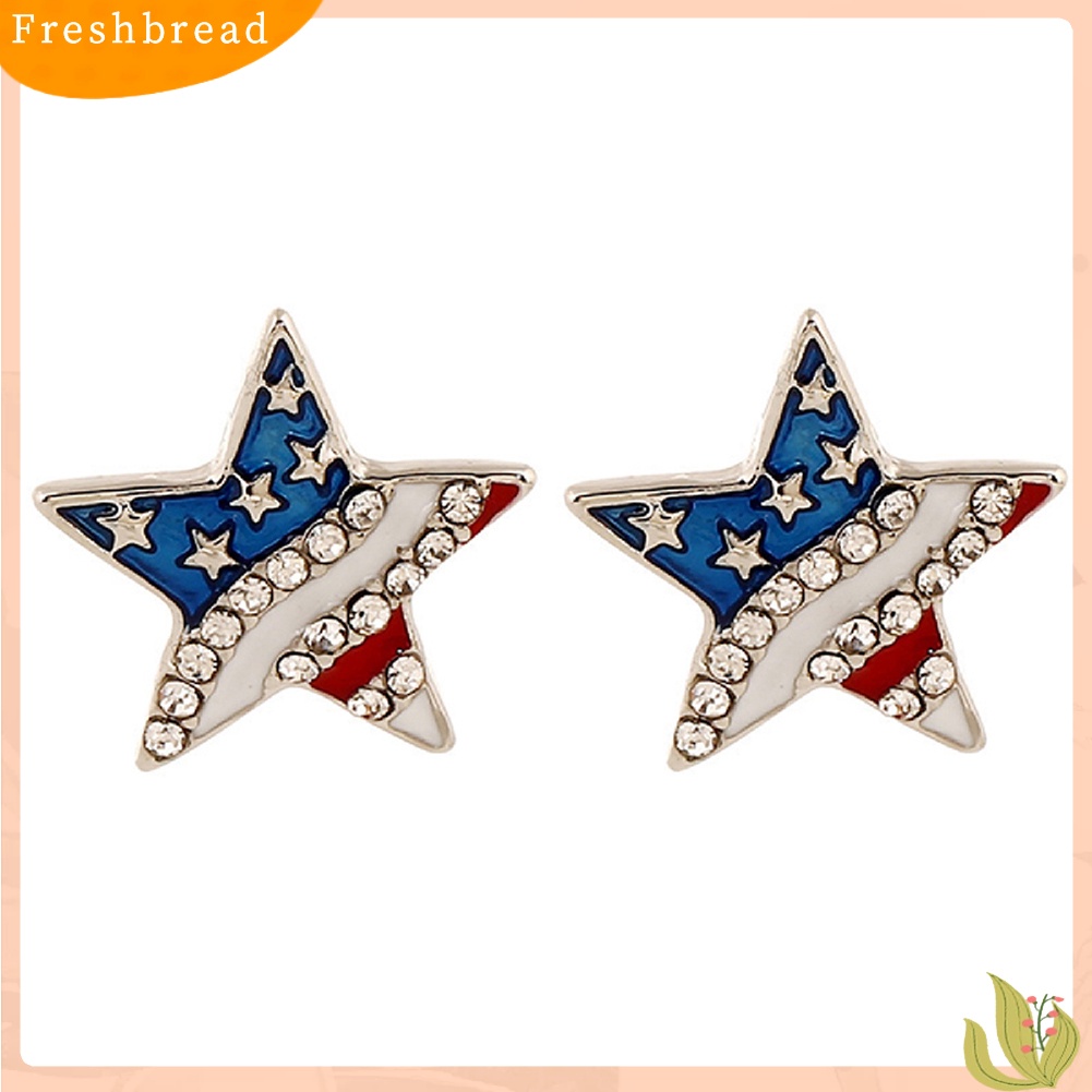 &lt; Freshbread &gt; Wanita Berlian Imitasi Bintang Cinta Hati Bendera Amerika Ear Studs Piercing Earrings Hadiah