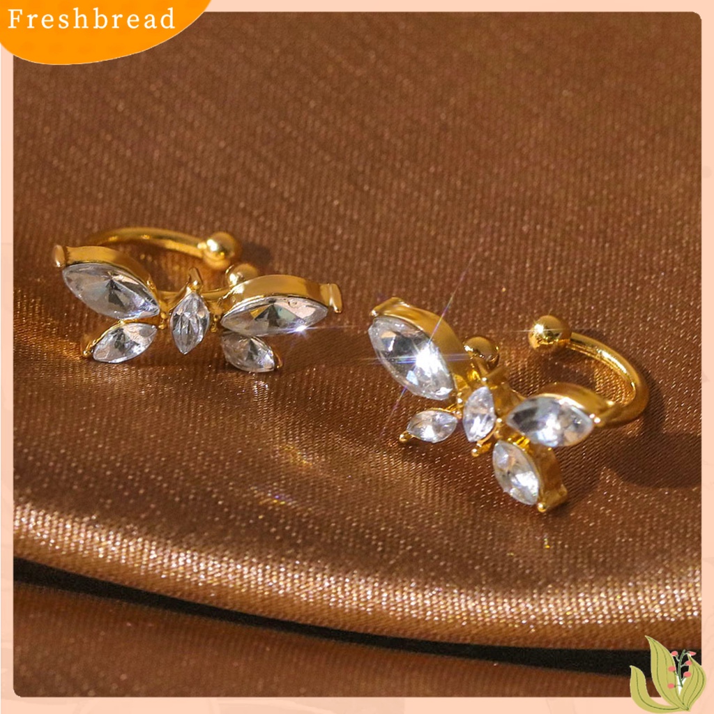 &lt; Freshbread &gt; 1pasang Anting Klip Kupu-Kupu Cubic Zirconia Wanita Jepang Style Bow Clip Earrings Perhiasan Hadiah