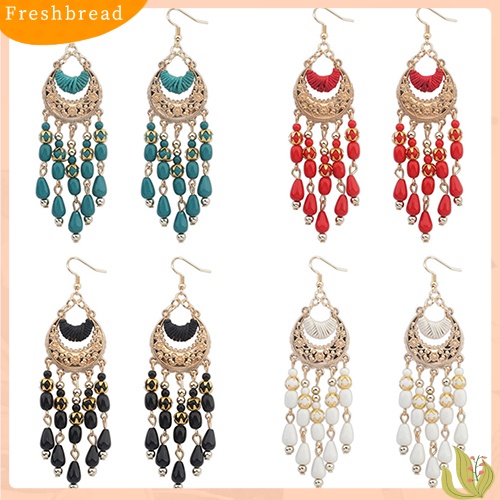 &lt; Freshbread &gt; Wanita Retro Bulan Sabit Telinga Tetes Menjuntai Rumbai Kait Anting Gaya Boho