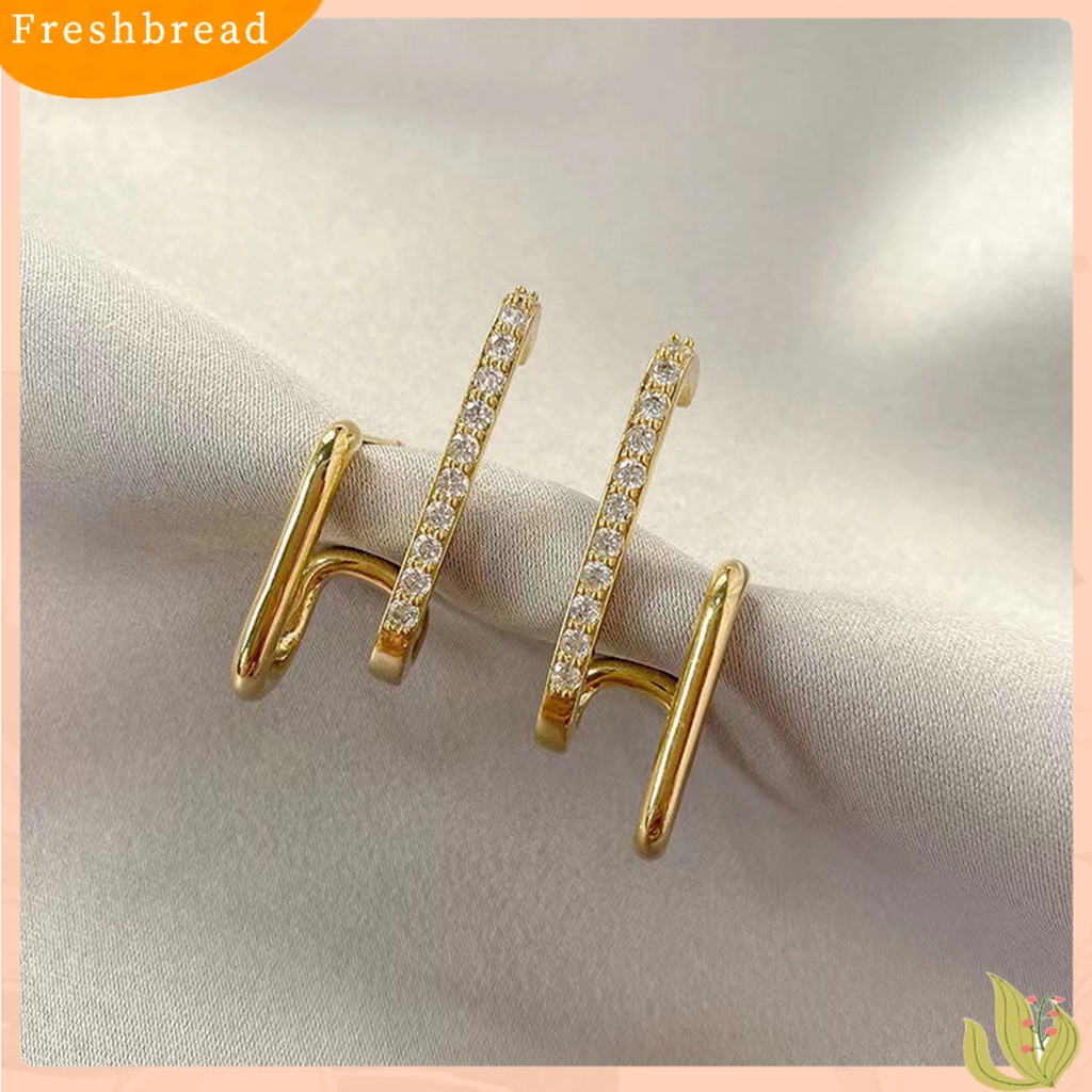 &lt; Freshbread &gt; 1pasang Ear Studs Irregular U Shape Jewelry Shinng Rhinestones Stud Earrings Untuk Pesta Pernikahan Perjamuan Prom