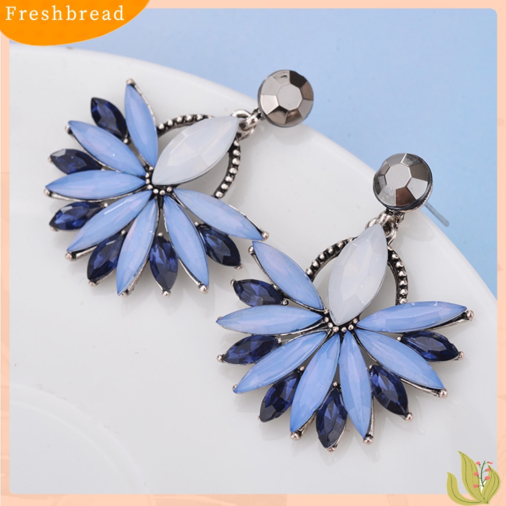 &lt; Freshbread &gt; Wanita Elegan Boho Berlian Imitasi Bunga Menjuntai Stud Earrings Vintage Eardrops