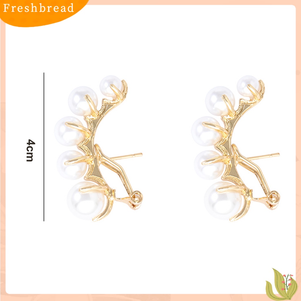 &lt; Freshbread &gt; 1pasang Anting Stud Dainty Elegan Temperamen Mulia High Gloss Mutiara Imitasi Wanita Earrings Perhiasan Aksesoris